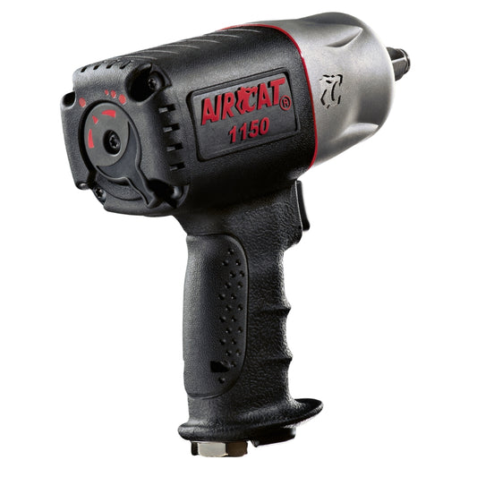 Red and Black Aircat Impact Wrench power tool, pistol handle, with logo on the side, on a white background