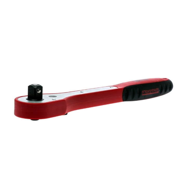 Red Teng Tools Ratchet with black details on the handle, bare tool on a white background