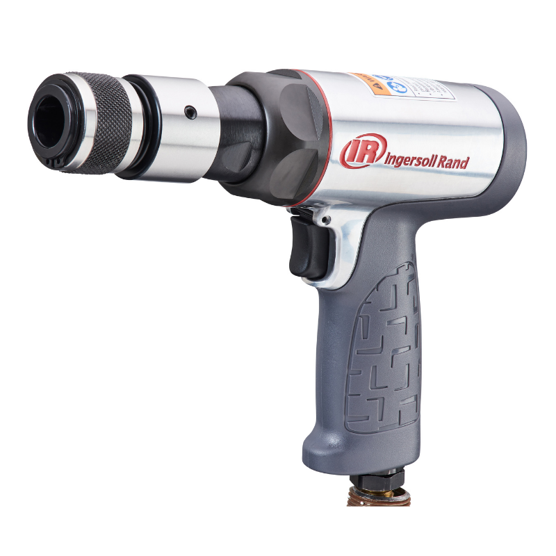Silver and Grey Ingersoll Rand Short Barrel Air Hammer Kit with red logo on the side, on a white background