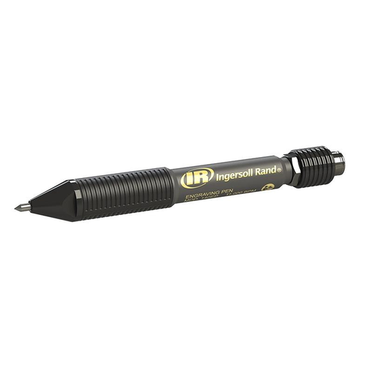 Black and Grey Ingersoll Rand Engraving Pen with silver logo on the side on a white background