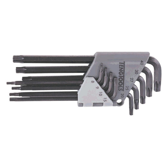 Teng Tools TX Key Set 9 Pieces, black hex keys in a grey holder, on a white background