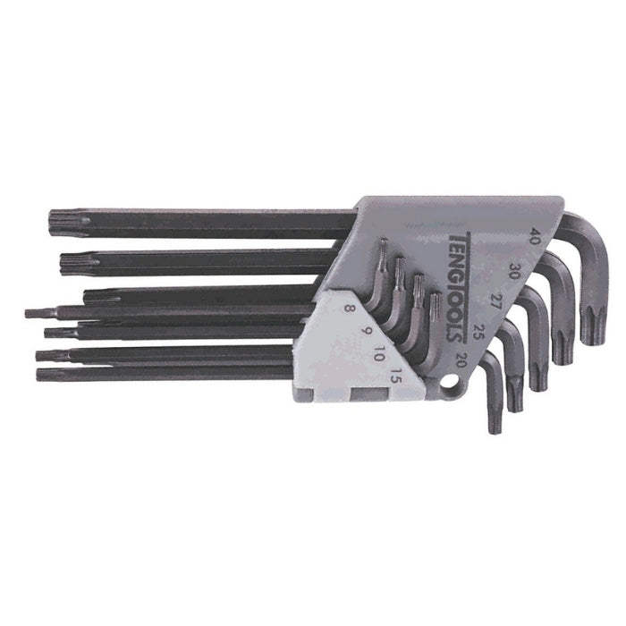 Teng Tools TX Key Set 9 Pieces, black hex keys in a grey holder, on a white background