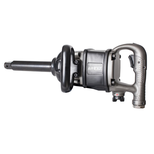 Grey Silver Aircat Impact Wrench power tool with D-shaped handle, logo on the side, on a white background