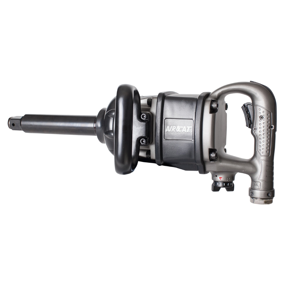 Grey Silver Aircat Impact Wrench power tool with D-shaped handle, logo on the side, on a white background