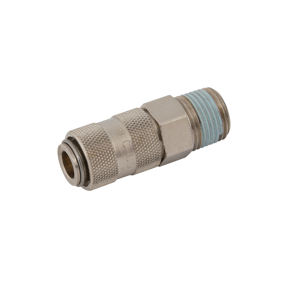 Silver Nickel Male Threaded Coupling on a white background