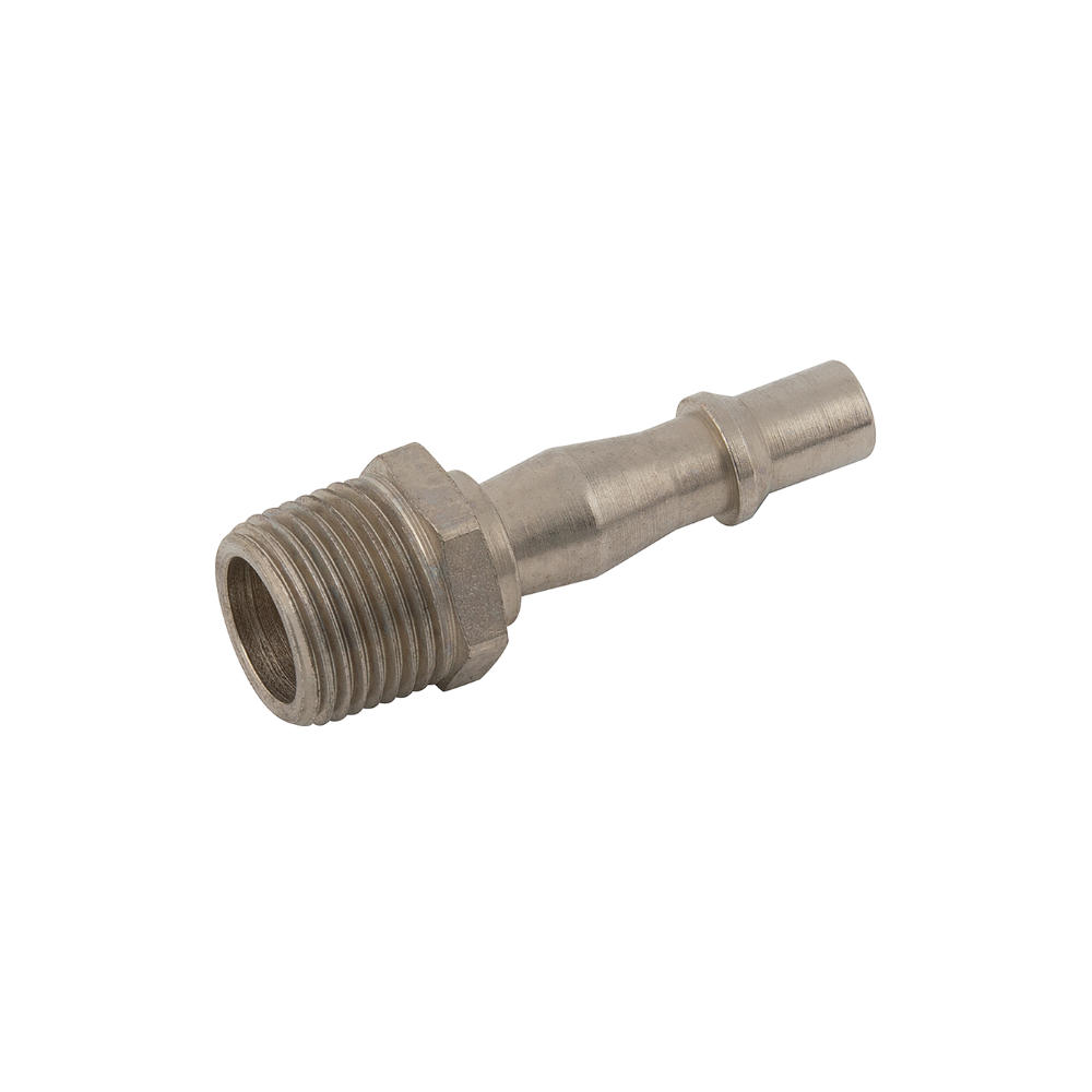 Silver Nickel Taper Male Plug Fitting on a white background