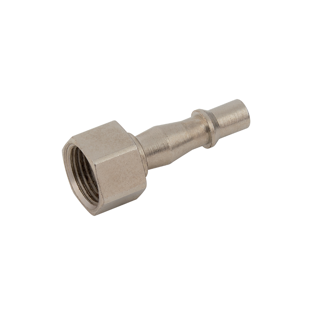 Silver Nickel Taper Female Plug Fitting on a white background