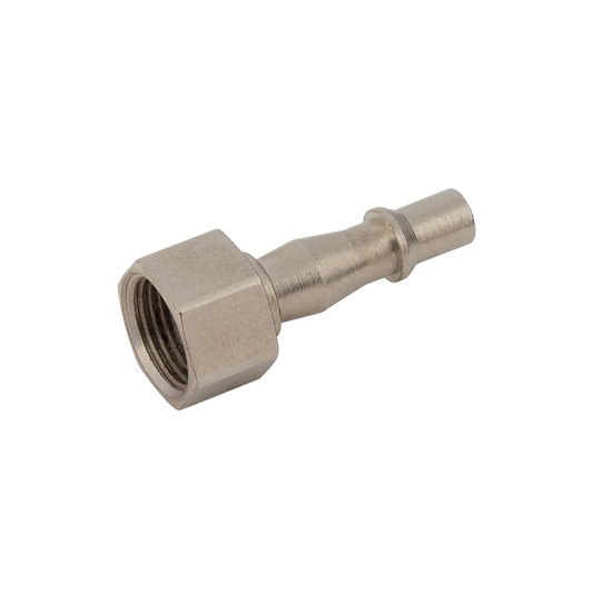 Silver Nickel Taper Female Plug Fitting on a white background