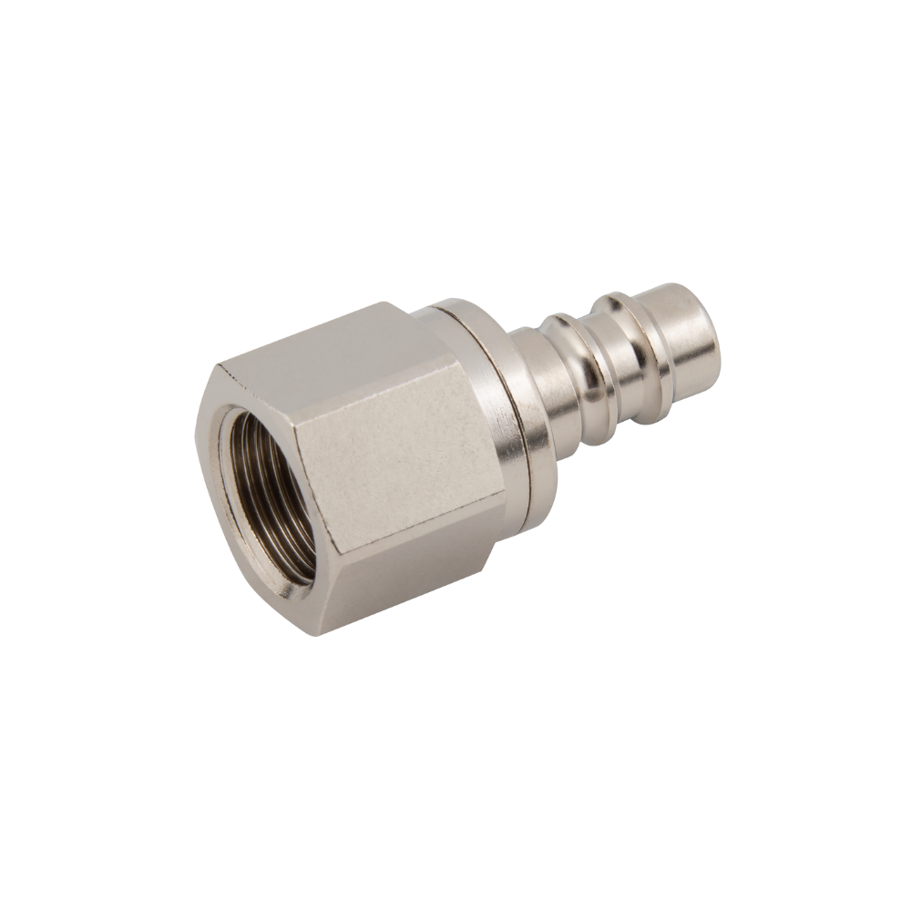 Silver Nickel Taper Female Plug Fitting on a white background