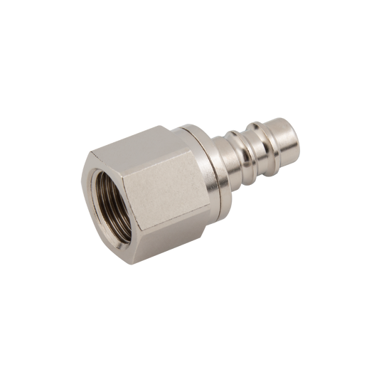 Silver Nickel Taper Female Plug Fitting on a white background