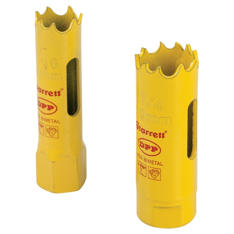 Yellow and Red Airpipe hole saw bit drill accessory, on a white background