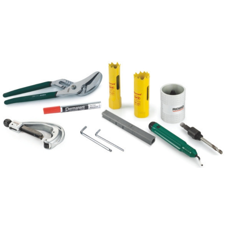 Airpipe Toolkit tool set containing different accessories of different colours, on a white background