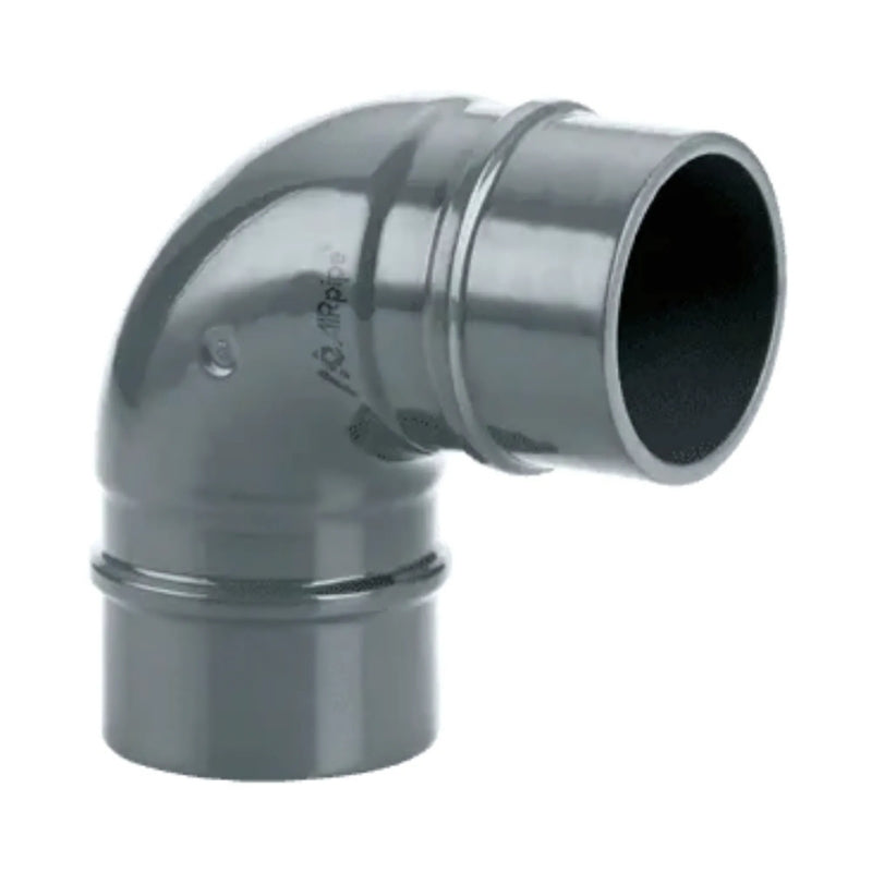Grey Airpipe 90° Angle Equal Elbow Pipe Connector Fitting and Support, on a white background