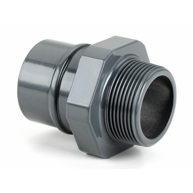 Grey Airpipe Aluminium Male Threaded Joint, plumbing pipe connector fitting and support on a white background