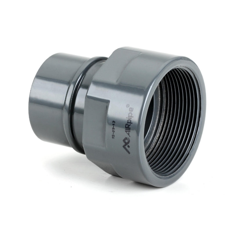 Grey Airpipe Aluminium Female Threaded Joint, plumbing pipe connector fitting and support on a white background