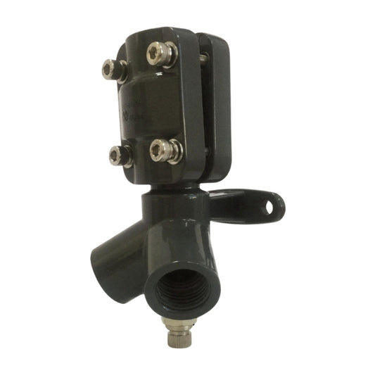 Black Metal Airpipe Wall Bracket with Female Thread plumbing fitting and support, on a white background