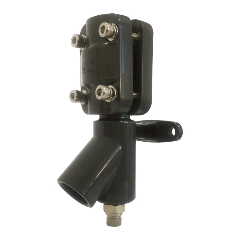 Black Metal Airpipe Wall Bracket with Female Thread plumbing fitting and support, on a white background