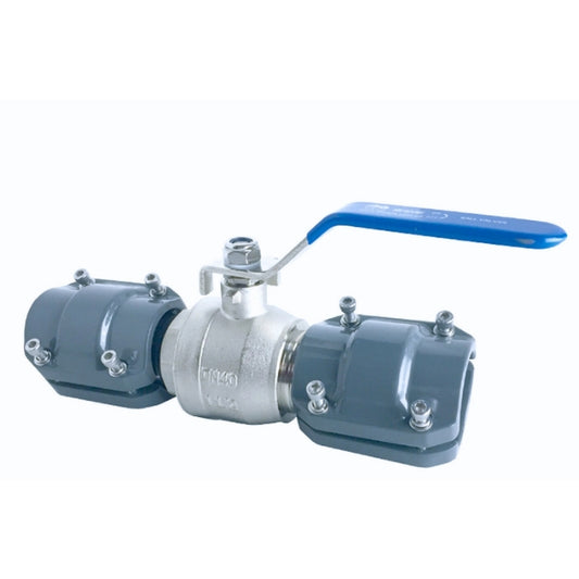 Grey, Blue and Silver Airpipe Brass Valve, plumbing fitting and support, on a white background