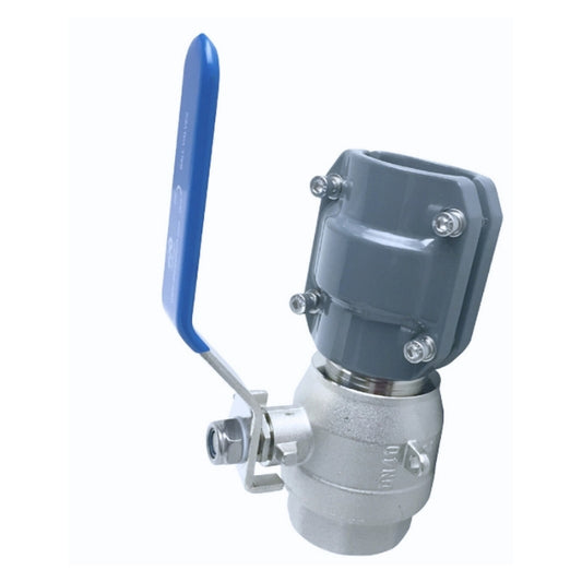 Grey, Blue and  Silver Airpipe Brass Valve with Female Thread, plumbing fitting and support, on a white background