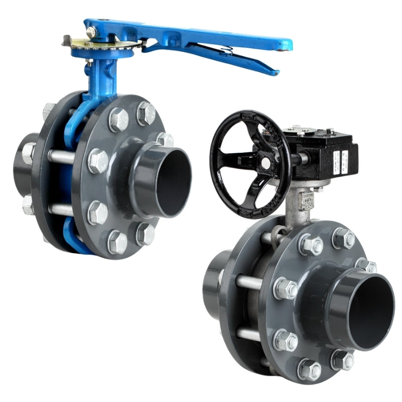Grey, Blue and Silver Airpipe Butterfly Valve, plumbing fitting and support, on a white background