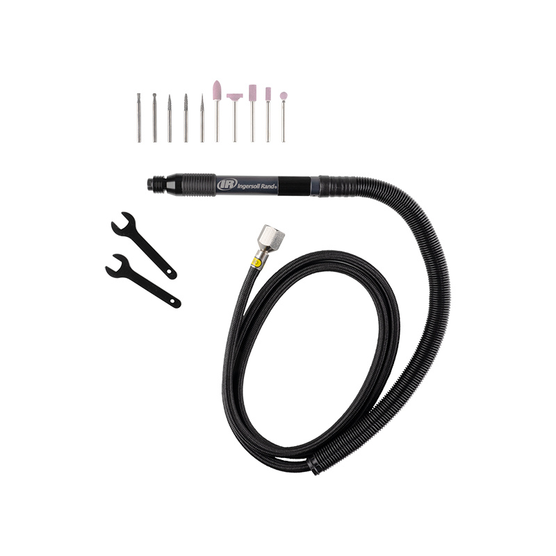 Black Ingersoll Rand Pencil Grinder Kit Power tool with attachments and accessories including drill bits and brushes, on a white background
