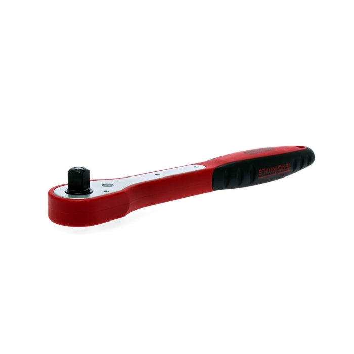 Red Teng Tools Ratchet with black details on the handle, bare tool on a white background