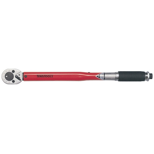 Silver Teng Tools Ratchet with red and black handle, bare tool on a white background