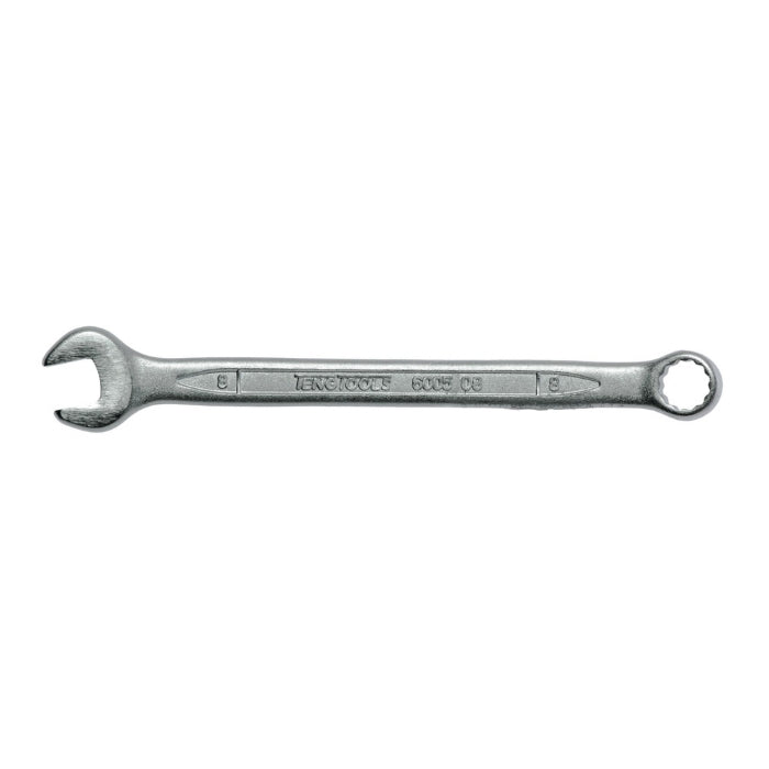 Silver Teng Tools Combination Spanner with engraving of the tool details on the side, bare tool on a white background
