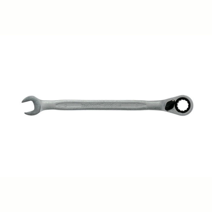Silver Teng Tools Combination Spanner with engraving of the tool details on the side, bare tool on a white background