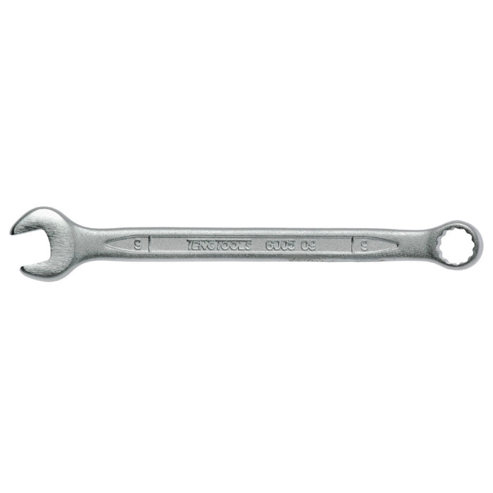 Silver Teng Tools Combination Spanner with engraving of the tool details on the side, bare tool on a white background
