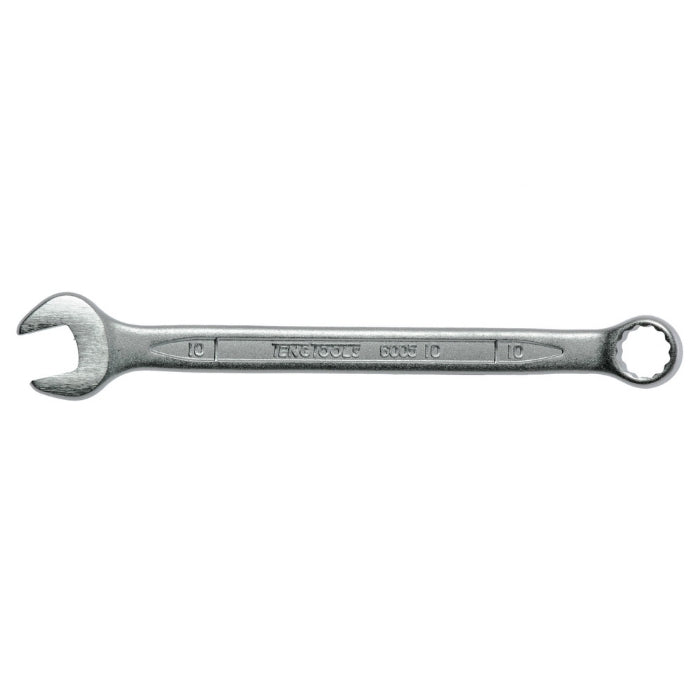Silver Teng Tools Combination Spanner with engraving of the tool details on the side, bare tool on a white background
