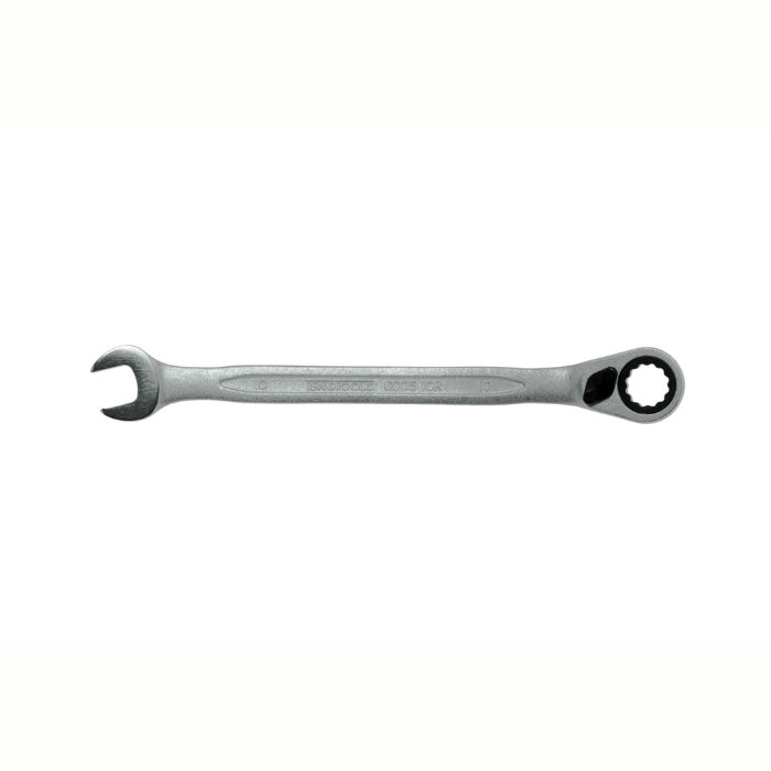 Silver Teng Tools Combination Spanner with engraving of the tool details on the side, bare tool on a white background