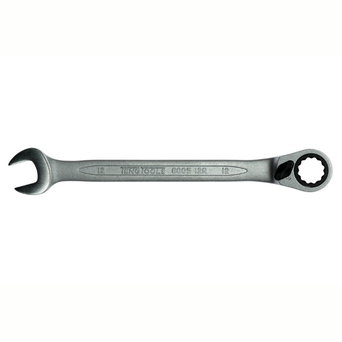 Silver Teng Tools Combination Spanner with engraving of the tool details on the side, bare tool on a white background