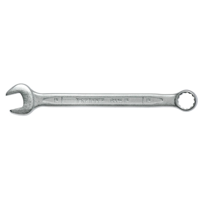 Silver Teng Tools Combination Spanner with engraving of the tool details on the side, bare tool on a white background