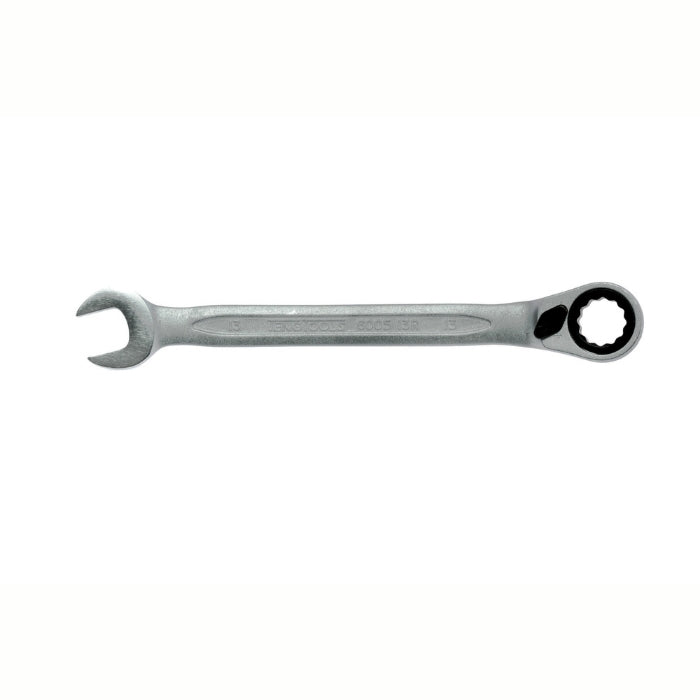 Silver Teng Tools Combination Spanner with engraving of the tool details on the side, bare tool on a white background