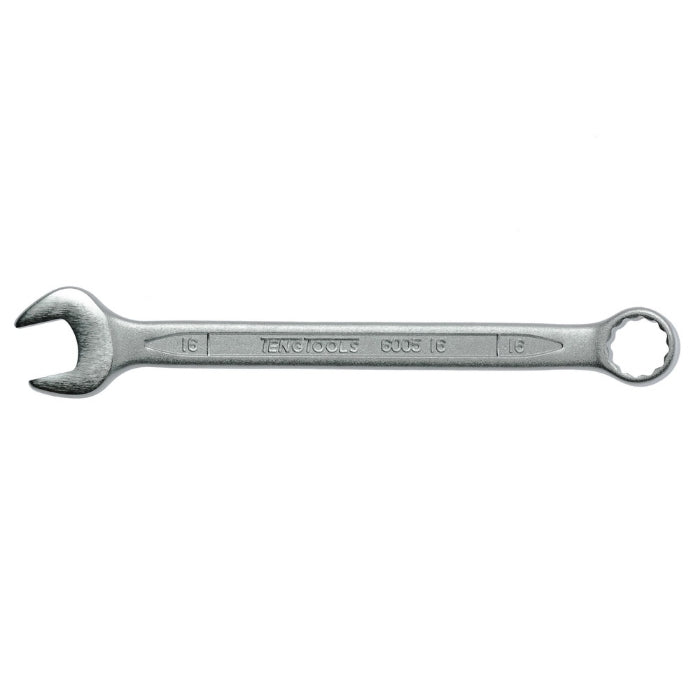 Silver Teng Tools Combination Spanner with engraving of the tool details on the side, bare tool on a white background