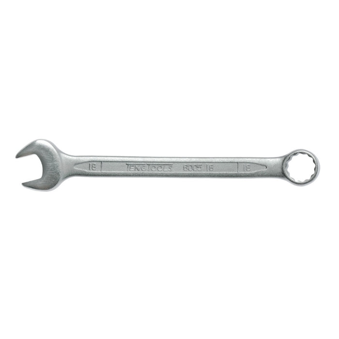 Silver Teng Tools Combination Spanner with engraving of the tool details on the side, bare tool on a white background