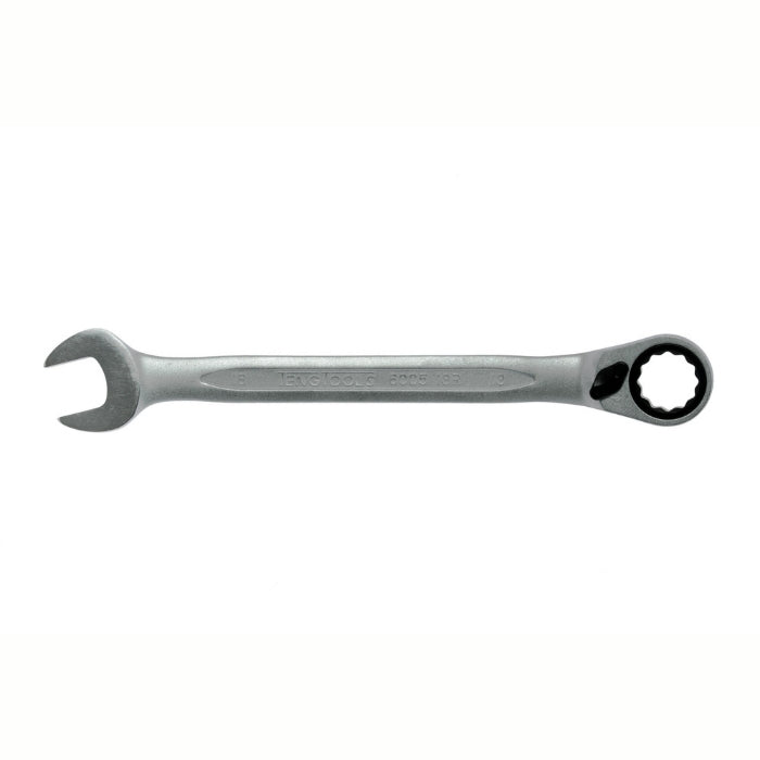 Silver Teng Tools Combination Spanner with engraving of the tool details on the side, bare tool on a white background
