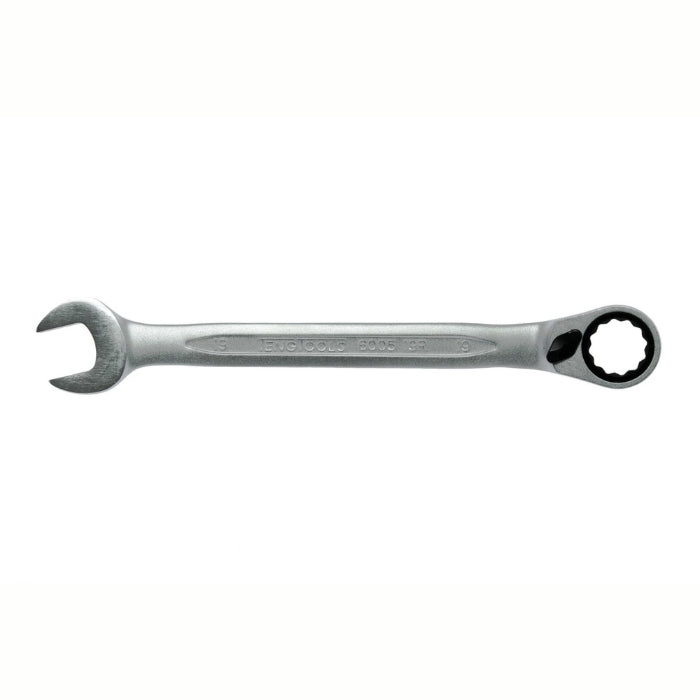 Silver Teng Tools Combination Spanner with engraving of the tool details on the side, bare tool on a white background