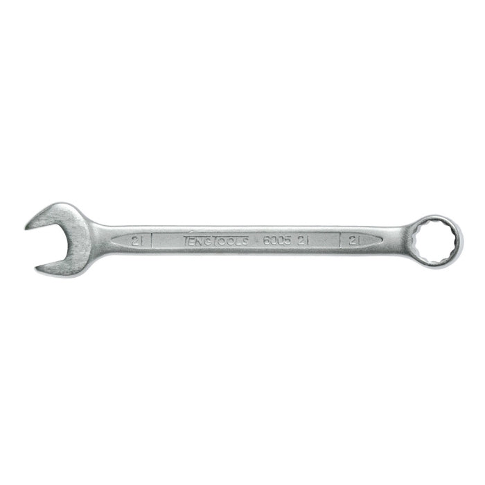 Silver Teng Tools Combination Spanner with engraving of the tool details on the side, bare tool on a white background
