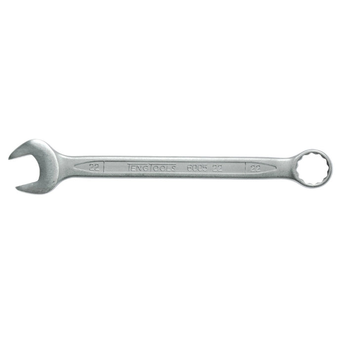 Silver Teng Tools Combination Spanner with engraving of the tool details on the side, bare tool on a white background