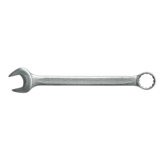 Silver Teng Tools Combination Spanner with engraving of the tool details on the side, bare tool on a white background