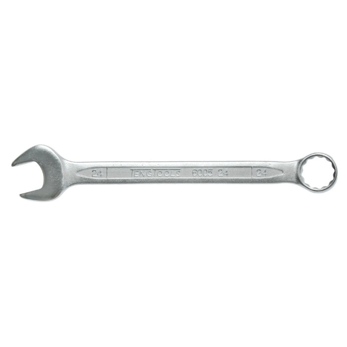 Silver Teng Tools Combination Spanner with engraving of the tool details on the side, bare tool on a white background