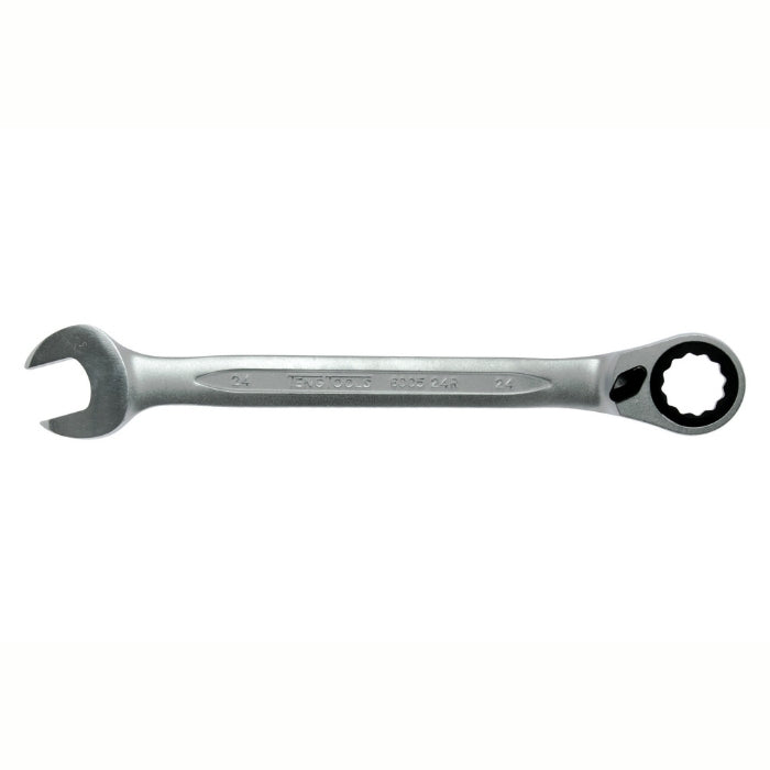 Silver Teng Tools Combination Spanner with engraving of the tool details on the side, bare tool on a white background