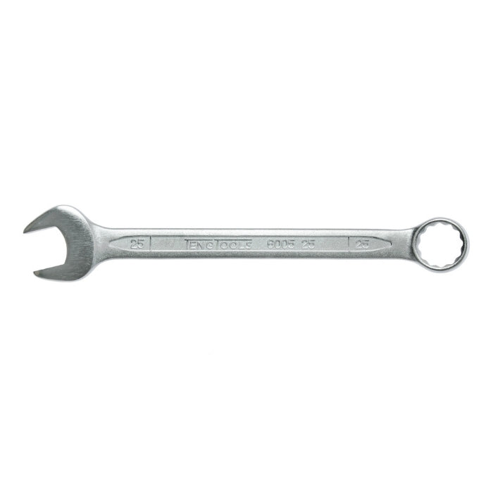 Silver Teng Tools Combination Spanner with engraving of the tool details on the side, bare tool on a white background