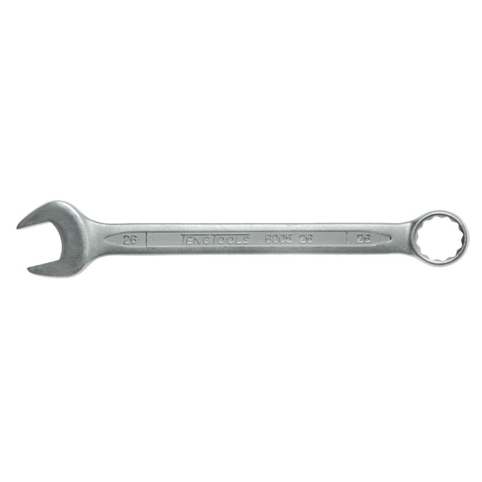 Silver Teng Tools Combination Spanner with engraving of the tool details on the side, bare tool on a white background