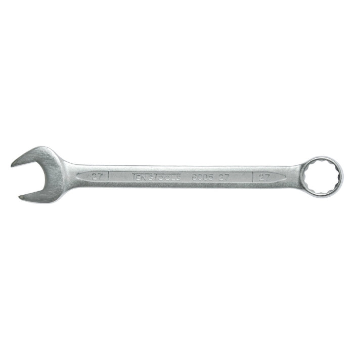 Silver Teng Tools Combination Spanner with engraving of the tool details on the side, bare tool on a white background