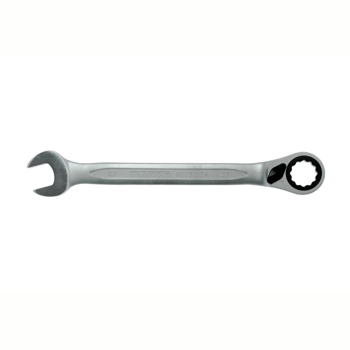 Silver Teng Tools Combination Spanner with engraving of the tool details on the side, bare tool on a white background