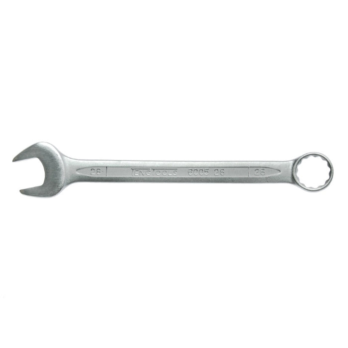 Silver Teng Tools Combination Spanner with engraving of the tool details on the side, bare tool on a white background