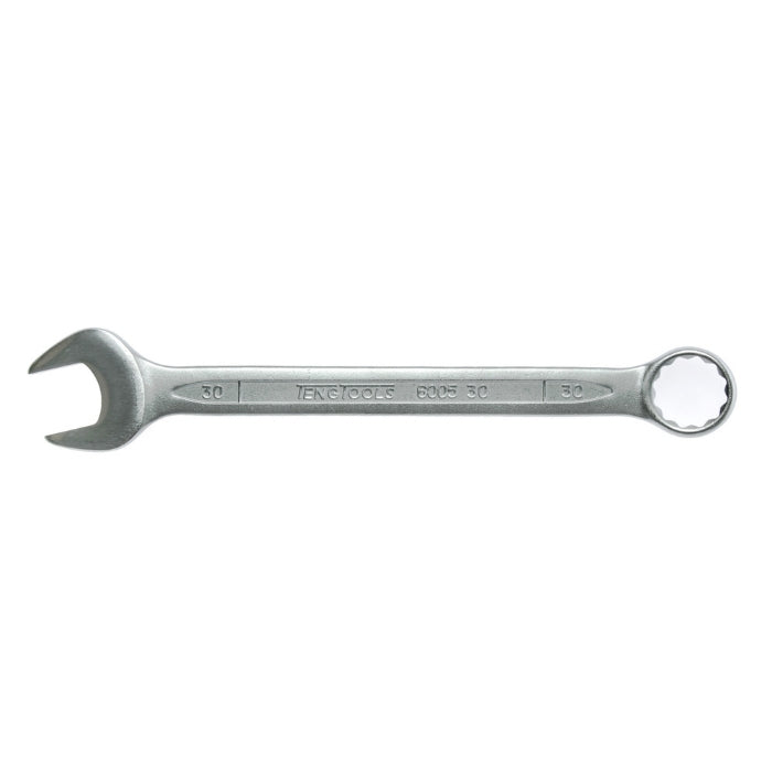 Silver Teng Tools Combination Spanner with engraving of the tool details on the side, bare tool on a white background